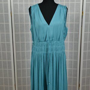 Turquoise sleeveless pleated midi dress with empire waist by WHBM